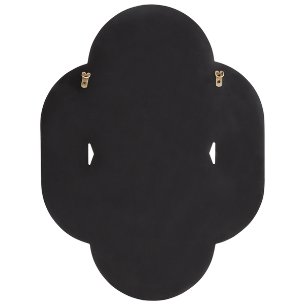 Rückseite eines Spiegels in Kleeblattform mit Wandhalterungen