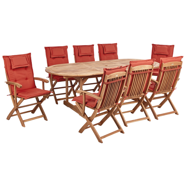 Gartenmöbel Set 8-Sitzer MAUI II mit Schirm Akazienholz Dunkelrot