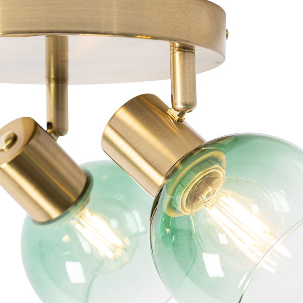 Art Deco Deckenlampe Gold mit grünem Glas 3 Lichter - Vidro