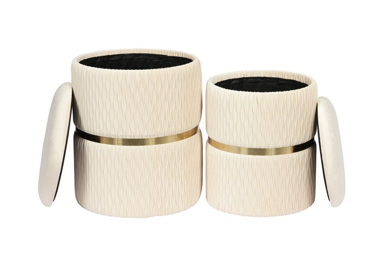 Hocker, 2er-Set stapelbar, mit Stauraum, Edelstahlsockel Mint Rund Ø 31,5 / 36 cm