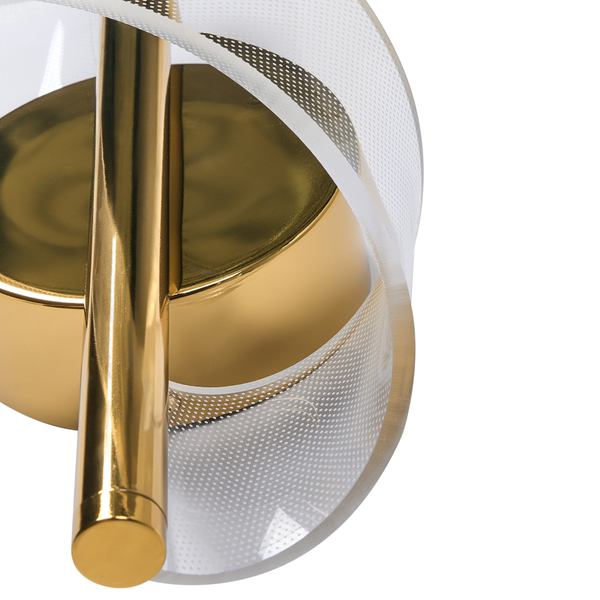 Wandleuchte mit transparentem, durchbrochenem Schirm und goldenem Metallgestell