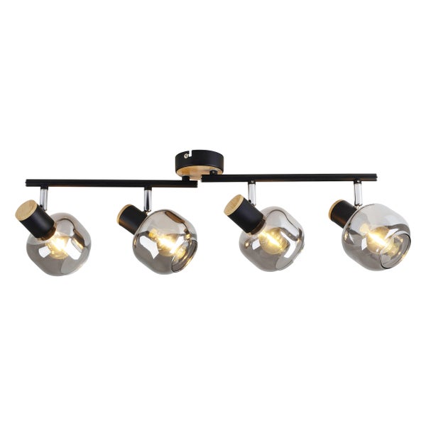 Deckenleuchte mit vier Leuchten und Glasschirmen