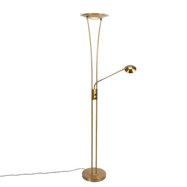 QAZQA - Modern Stehlampe Bronze inkl. LED mit Lesearm - Ibiza Dimmer I Dimmbar I Wohnzimmer I Schlafzimmer I Deckenfluter - Stahl Länglich - I (nicht austauschbare) LED