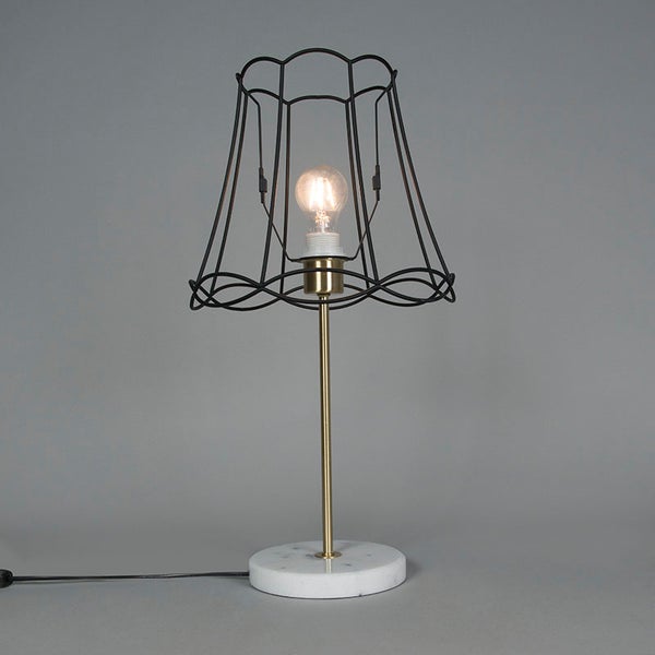 Retro Tischlampe Messing mit Granny-Lampenschirm schwarz 30 cm - Kaso