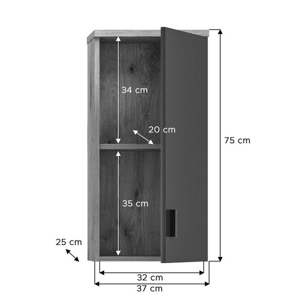 Xonox.home Hängeschrank Grado BxHxT 37 x 75 cm x 25 cm Frontfarbe grau / Korpus nox oak