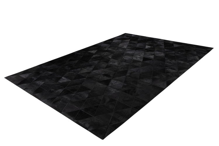 Flachflor Teppich Luxuria Schwarz Leder Patchwork-Design handgenäht 80 x 150 cm