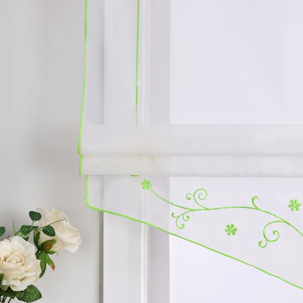 Dekoratives Faltrollo mit floralen Stickereien und Zugschnur