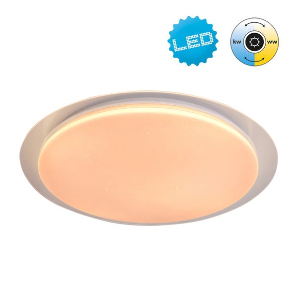 LED Deckenleuchte LOCARNO Ø 46 cm, aus Metall und  Acryl mit Kristalleffekt in Weiß, Lichttemperatur über Wechselschalter einstellbar