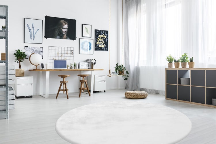 Hochflor Teppich Divinia Weiß 35 mm Uni Ø 160 cm