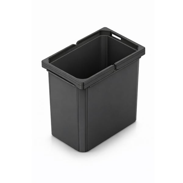 Anthrazitfarbener Abfalleimer aus Kunststoff für Mülltrennsysteme.