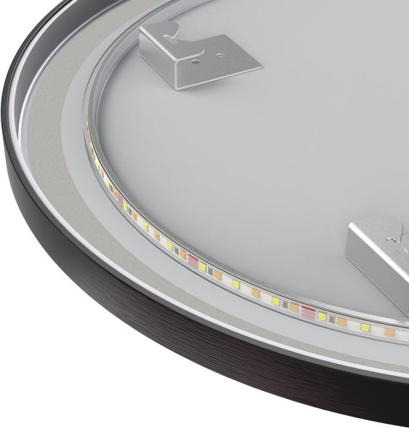 Rückseite einer runden LED Deckenleuchte mit integriertem LED Streifen und Montagehalterungen