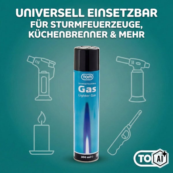 TOM Universal Feuerzeuggas 300 Milliliter für Feuerzeuge und Küchenbrenner