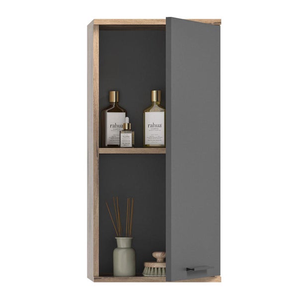 Mason Badschrank wandhängend 1 Tür grau,Eiche dekor. 37 X 24 X 77 cm