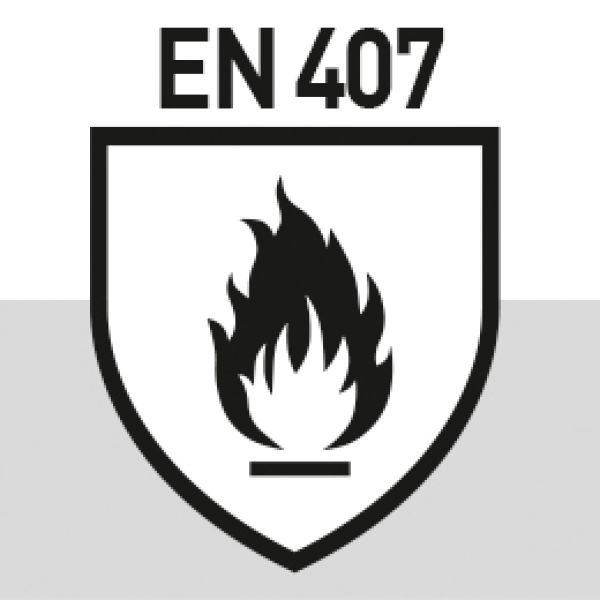 EN 407 Symbol: Schutz vor thermischen Risiken.