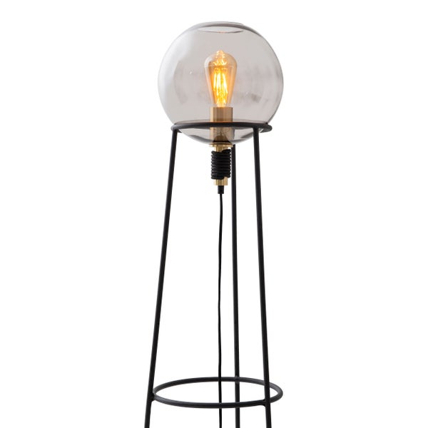 Stehleuchte STELO , moderne Stehlampe aus schwarzem Metall und Rauchglas, E27-Fassung, 128,5 cm hoch, für Esszimmer, Wohnzimmer, Diele oder Büro,