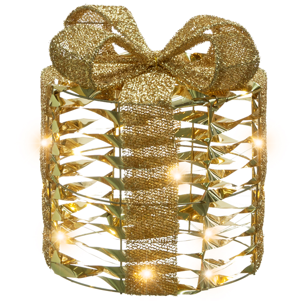 Dekoratives Geschenkpaket mit Schleife und Beleuchtung für festliche Anlässe