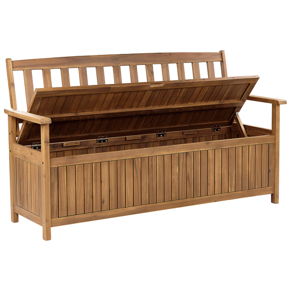 Gartenbank mit Auflage SOVANA 160 cm mit Stauraum Akazienholz Rot