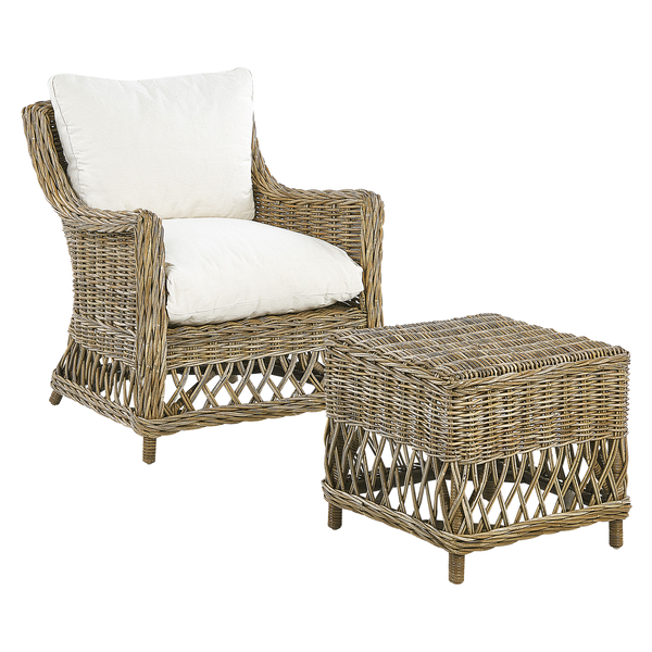Gartensessel 2er Set mit Auflagen RIBOLLA mit Fußstütze Rattan Naturfarben