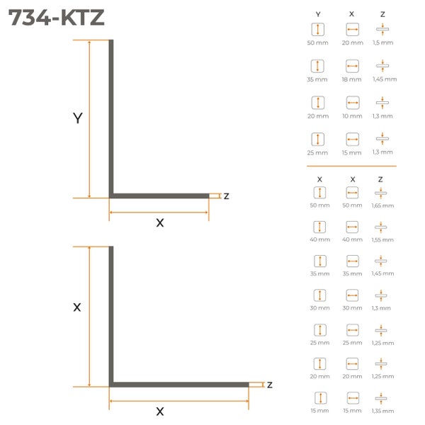 Technische Zeichnung eines L-Profils mit Maßangaben