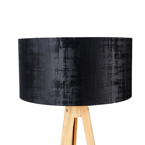Stehlampe Holz mit Stoffschirm schwarz 50 cm - Tripod Classic