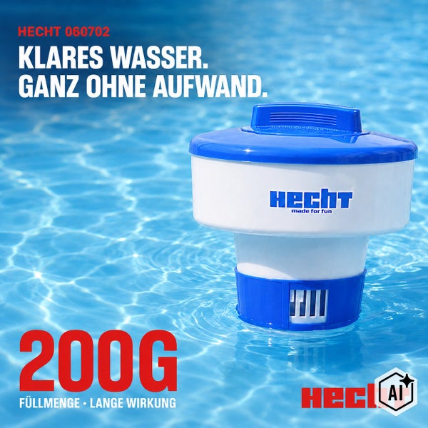 Hecht Dosierschwimmer für Pool für 200 Gramm Chlortabletten zum Dosieren von Pflegemitteln für klares Wasser
