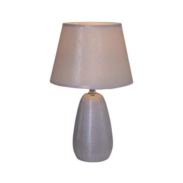 Keramik Tischleuchte h: 37cm SIMLY CERAMICS,  Tischlampe aus Keramik, silber, mit E14-Fassung, für Esszimmer, Wohnzimmer, Diele oder Büro, 31 cm hoch