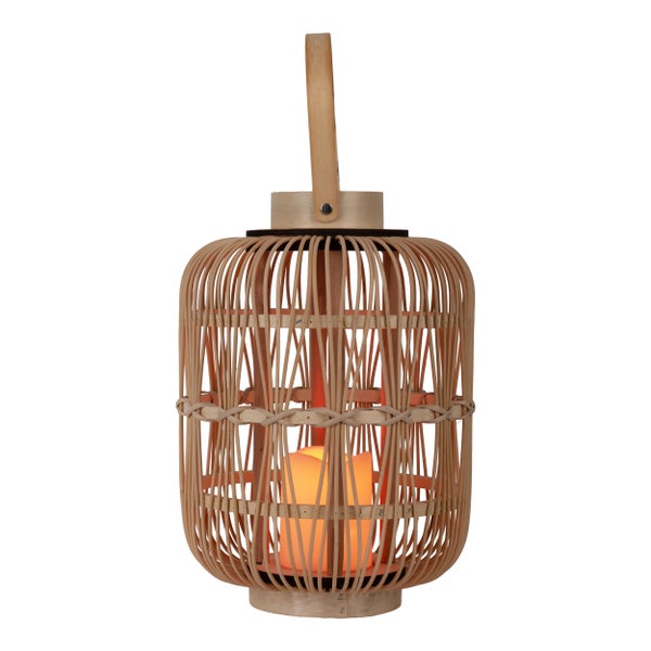 Dekorative Bambuslaterne mit Griff und LED-Kerze