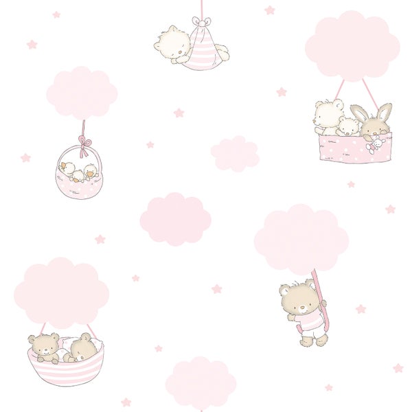 Sanders und Sanders Tapete Tiere Rosa und Weiß - 53 cm x 10 m - 640446