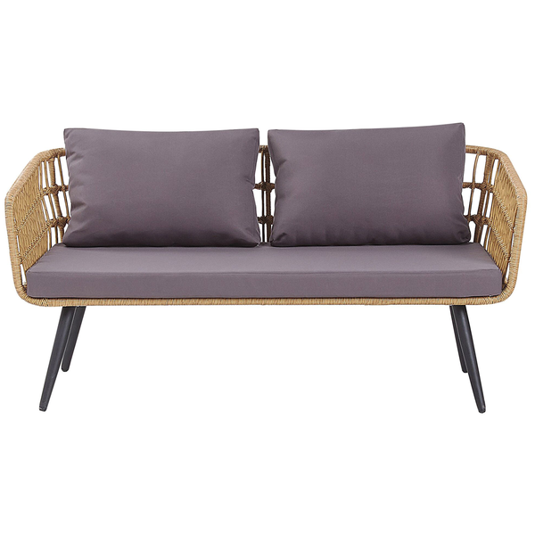 Gartensitzbank mit Rattanoptik, Sitzkissen und Rückenkissen