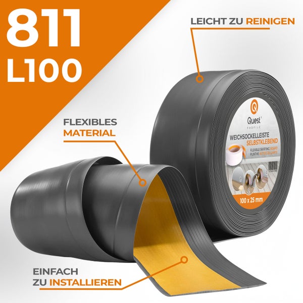 Quest Profile selbstklebende Weichsockelleiste auf der Rolle 100 mal 25 Millimeter aus flexiblem Material