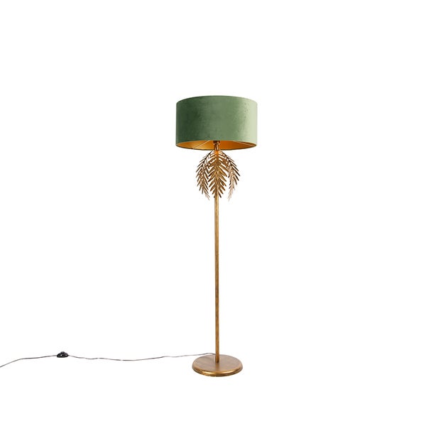 QAZQA - Landhaus I Vintage Vintage Gold I Messingene Stehlampe mit grünem Samtschirm - Botanica I Wohnzimmer I Schlafzimmer - Stahl Länglich - LED geeignet E27