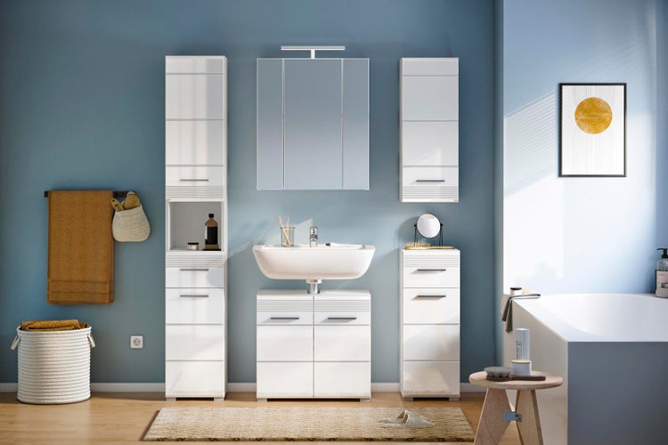 Linus Badschrank wandhängend 1 Tür Hochglanz weiß,weiß. 30 X 23 X 77 cm