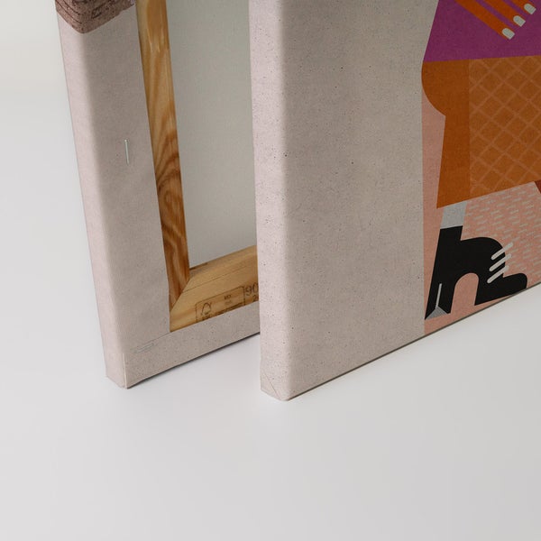 Detailansicht einer Leinwand mit Holzrahmen und einem abstrakten Motiv.