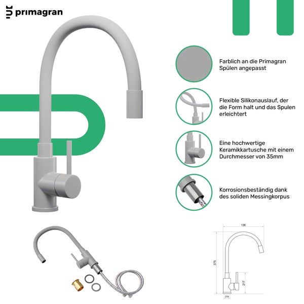 Küchenarmatur mit flexiblem Silikonauslauf und Messingkorpus