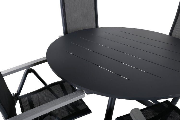 Alma Gartenset Tisch Ø120cm und 4 Stühle L5pos Albany schwarz. 120 X 120 X 75 cm