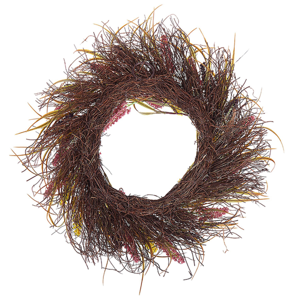 Dekorativer Kranz aus Ästen und künstlichen Blumen für die Innendekoration