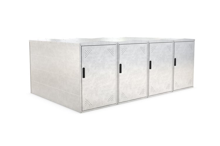 Fahrradbox aus Metall mit vier abschließbaren Fächern