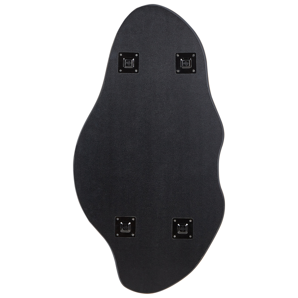 Rückseite eines unregelmäßig geformten Spiegels mit Befestigungselementen