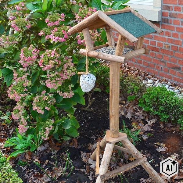 Holz Vogelfutterhaus mit Ständer und Dachschindeln im Garten