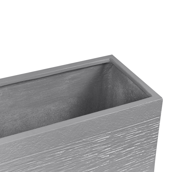 Detailansicht eines rechteckigen Pflanzkübels mit Holzstruktur