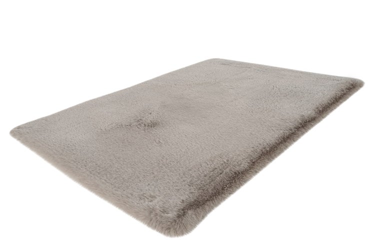 Hochflor Teppich Atieno Hellgrau Uni 40 x 60 cm