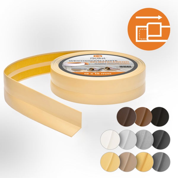 Quest Weichsockelleiste Selbstklebend 15 x 15 mm, PVC, Flexibel, Creme, 5 Meter