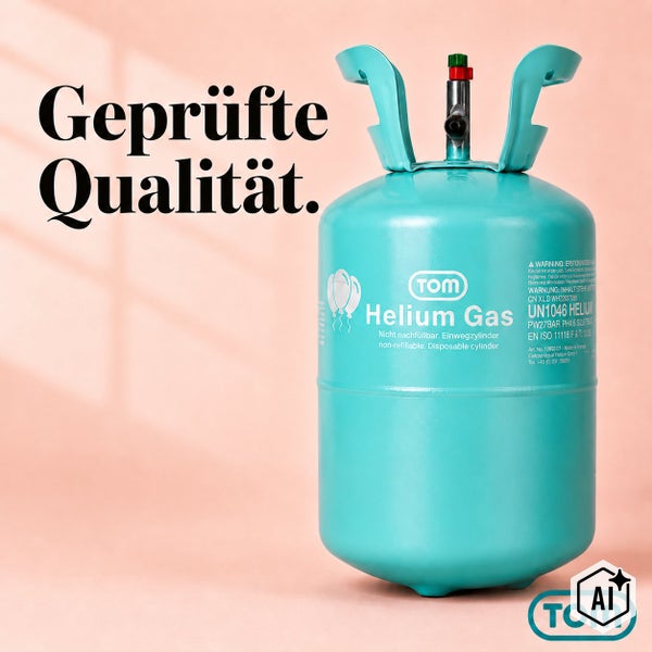TOM Einweg Heliumflasche zum Befüllen von Ballons, geprüft und nicht nachfüllbar.