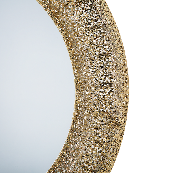 Detailansicht eines runden Spiegels mit verziertem Rahmen