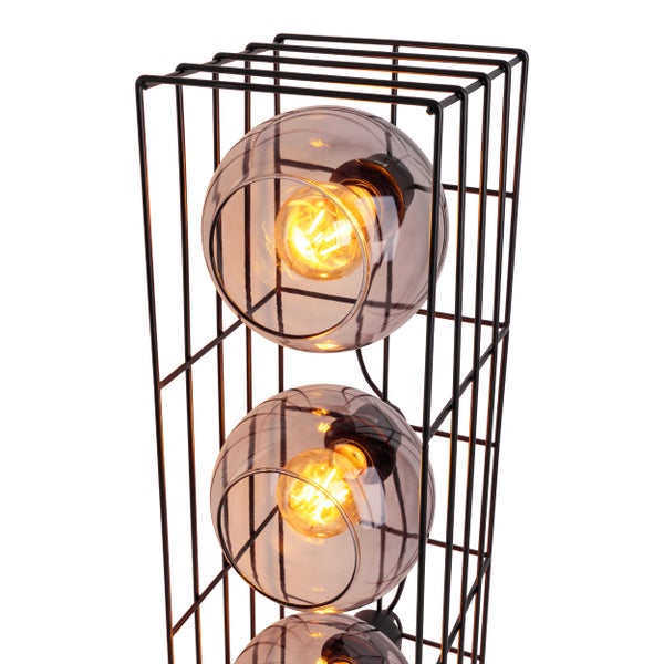 Glas-Stehleuchte CESTA Stehlampe aus schwarzem Metalldraht und getöntem Glas, mit E27-Fassung, 95 cm hoch, für Esszimmer, Wohnzimmer, Diele oder Büro,