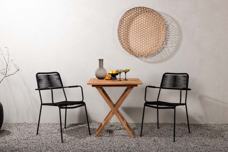 Kenya Gartenset Tisch, 2 Stühle  natur,schwarz. 70 X 70 X 75 cm