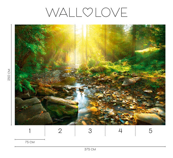 Fototapete mit einem Bachlauf im Wald, Abmessungen 375 cm x 250 cm