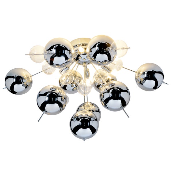 Moderne Deckenleuchte mit Kugeln aus Metall und Glas