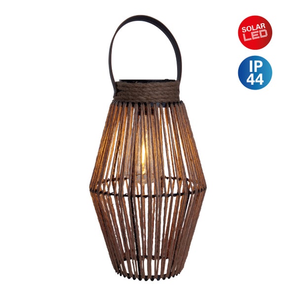 LED Solarleuchte Korbinian für Garten und Terrasse, Dekolampe aus Metall und Kunststoffschnurbespannung in natur, LEDs fest verbaut, Solar Lampe für Außen 30 x 18 cm