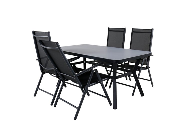 Virya Gartenset Tisch 90x160cm und 4 Stühle Break schwarz, grau. 90 X 160 X 74 cm